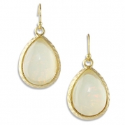 Teardrop Imitation Opal Resin Stone Cabochon Gold Tone Dangle Earrings