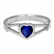 Dk Blue Heart Small Finger Ring-Sizes 1-2-3-4-5-Silver Color Imitation September Birthstone Ring