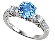Star K Classic 3 Stone Engagement Ring Round 7mm Simulated Aquamarine Size 7