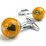 KONOV Jewelry 2pcs Rhodium Plated Men's Globe Shirts Cufflinks, Wedding, Color Orange Silver, 1 Pair Set