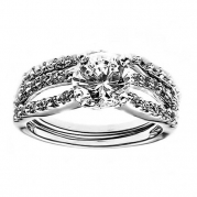 1.25 Carats Round Cubic Zirconia Rhodium Plated Brass Bridal Engagement Wedding Ring Set