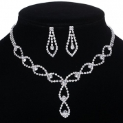 Yazilind Shining Clear Crystal Silver Plated Bridal Jewelry Sets Necklace and Earrings