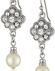 1928 Jewelry Bridal Crystal Silver-Tone Crystal and Simulated Pearl Drop Earrings