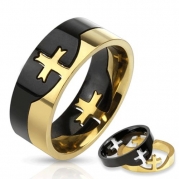 STR-0159 Stainless Steel Two Tone Cross Puzzle Ring (9)