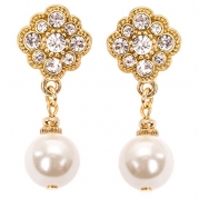 1928 Jewelry Womens Crystal Amore Simulated Pearl Drop Earring (Gold)