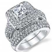 1 Carat Princess Cut CZ Sterling Silver 925 Wedding Engagement Ring Band Set Size 6.5