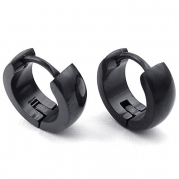 KONOV Jewelry Mens Stainless Steel Classic Plain Cambered Stud Huggie Hoop Earrings Set, Black