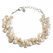 Genuine Cream Cultured Freshwater Pearl with Crystal Beads Cluster Bracelet for Women 7''-9