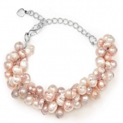 Genuine Pink Cultured Freshwater Pearl with Crystal Beads Cluster Bracelet for Women 7''-9.5