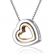 Mondaynoon Valentine's Day Gifts Swarovski Elements Forever Love Women's Crystal Dual Heart Shape Pendant Necklace, 15.7+1.9 (White + Gold)