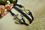 Vintage Style Black Leather Rope Anchor Infinity Love Bracelet