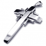 24 KONOV Jewelry Polished Silver Stainless Steel Necklace Mens Cross Pendant - 24 inch Chain