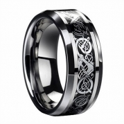 Dragon Scale Dragon Pattern Beveled Edges Celtic Rings Jewelry Wedding Band For Men Silver 11