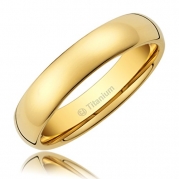3MM Titanium Ring Wedding Band 14K Gold with Polished Finish [Size 9.5]