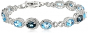 Sterling Silver Oval Shaded Swiss and London Blue Topaz White Diamond Bracelet, 7.25