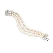 3-Row Freshwater Pearl Bridal Bracelet with Vintage Cubic Zirconia Clasp