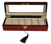 Sodynee® Elegant 6 Piece Cherry Wood Rosewood Watch Box Display Case and Storage Organizer Jewelry Box