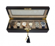 Elegant 6 Piece Ebony Wood Watch Box Display Case and Storage Organizer Box