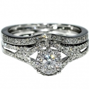 Brdial Wedding set Real diamonds 10K White gold .45ct Vintage inspired pave 2pc