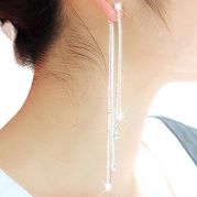 Women's Rhinestone Alloy Super Long Tassels Drop Dangle Cocktail Party Linear Earrings(silver)