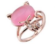 Cute With Imitation Pink Opal Stone Standing Fox Jewelry Rings Size 6