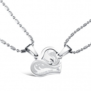 His & Hers Matching Set Titanium Stainless Steel Couple My Heart Is Only for You Pendant Necklace Love Style in a Gift Box