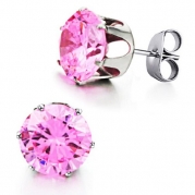 3Aries Titanium Stainless steel Pink 10mm CZ Crystal Stud Elegant Women Earrings