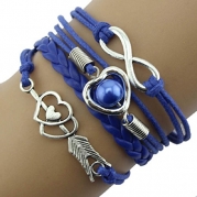 Doinshop Infinity Love Heart Pearl Friendship Antique Leather Charm Bracelet (blue)