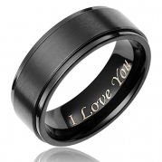 Cavalier Jewelers 8MM Men's Black Titanium Ring Wedding Band Engraved I Love You [Size 9.5]