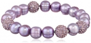 Honora Pop Star Violet Freshwater Cultured Pearl and Pave Bead Stretch Bracelet, 7.5