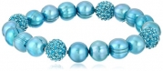 Honora Pop Star Teal Freshwater Cultured Pearl and Pave Bead Stretch Bracelet, 7.5