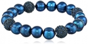 Honora Pop Star Navy Blue Freshwater Cultured Pearl and Pave Bead Stretch Bracelet, 7.5