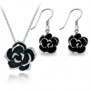 Yoursfs 18k White Gold Plated Use Austrian Crystal Black Rose Flower Necklace and Earring Sets