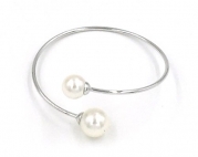 TQS™ Asymmetrical Adjustable Double Pearl Bracelet Bangle Jewelry - Sliver Cuff Bracelet