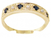 14K Yellow Gold Womens Pearl & Sapphire Ring - Size 4.25 - Finger Sizes 4 to 12 Available - Perfect Gift for Mother, Wife, Grandmother, Grandma, Aunty