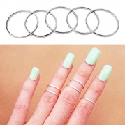 2014 Susenstore 5pcs Urban Silver Stack Plain Cute Above Knuckle Ring Band Midi Ring Set