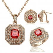 Yoursfs 18K Rose Gold Plated Simulate Diamond Vintage Ruby Necklace Ring and Earring Sets (9)