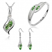 HSG Luxury Jewelry Set with Imported Green Crystal Element Necklace & Earring & Bracelets