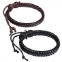 Flongo 2pcs Braided Leather Rope Brown & Black Unisex Womens Mens Surfer Bracelet Wristband (with gift bag)