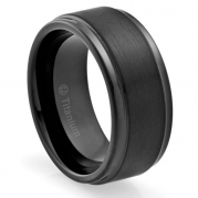 Cavalier Jewelers 10MM Men's Titanium Ring Wedding Band Black, Brushed Top and Polished Edges [Size 8.5]