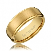 8MM Men's Titanium Gold-Plated Ring Wedding Band with Flat Brushed Top and Polished Finish Edges [Size 8.5]