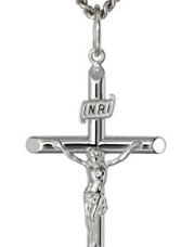 Men's Sterling Silver Crucifix Pendant Necklace with Stainless Steel Chain, 24