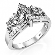 925 Sterling Silver Cubic Zirconia Princess Crown Tiara CZ Band Ring, Nickel Free Sz 4