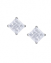 Square Invisible Cut Clear CZ Basket Set Sterling Silver Stud Earrings 6mm