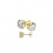 .75 Carat Total Weight 14 Karat Gold Plated on Authentic 925 Sterling Silver Stud Earrings. Nickel Free Round Cubic Zirconia Diamond Quality Stones.