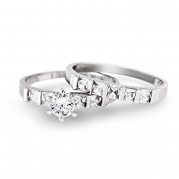 GemGem Jewelry Rhodium Plated 0.25 Carat Round Cut CZ Engagement Ring and Wedding Band Set (10)