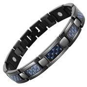 Willis Judd New Mens Black Titanium Magnetic Bracelet with Blue Carbon Fiber Insets Free Link Removal Tool