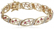 18k Yellow Gold-Plated Sterling Silver Ruby and Diamond Accent Bracelet (.01 cttw, I-J Color, I3 Clarity), 7.25