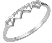 .925 Sterling Silver Four Hearts Knuckle Ring, Size 3.5