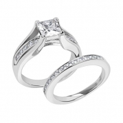 CZ Princess Cut Wedding Ring Set (8) - Sterling Silver